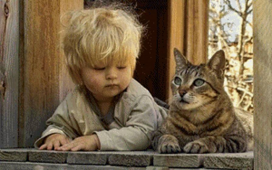 Усатый нянь - ребенок, кошка, кот, мальчик, дружба - предпросмотр