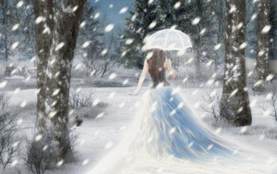 Девушка-вьюга - лес, снег, фентези, девушка, зима - предпросмотр