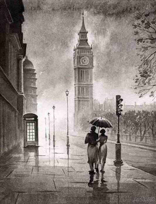 Хмурый Лондон - город, под зонтом, лондон, дождь - оригинал