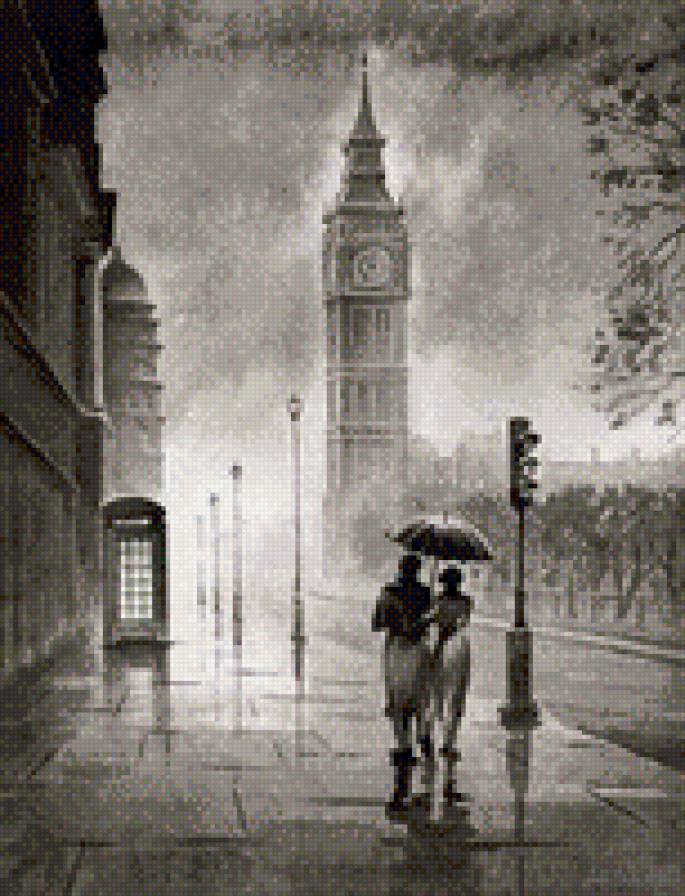 Хмурый Лондон - под зонтом, дождь, лондон, город - предпросмотр