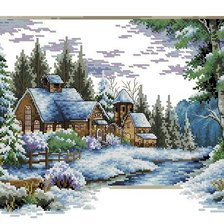 Оригинал схемы вышивки «домик в зимнем лесу» (№522316)