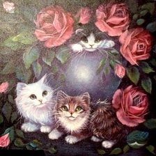 Оригинал схемы вышивки «Котики в цветах» (№522455)