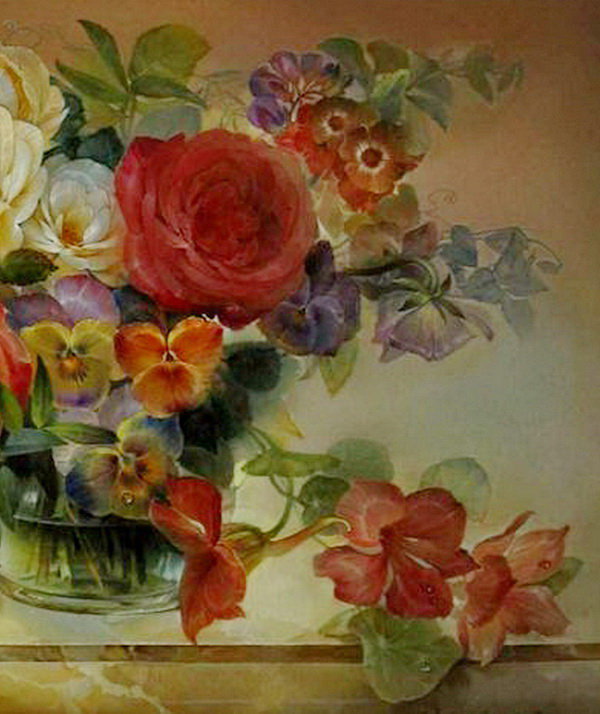 летний букет часть 2 - анютины глазки, ваза, цветы, живопись, роза - оригинал