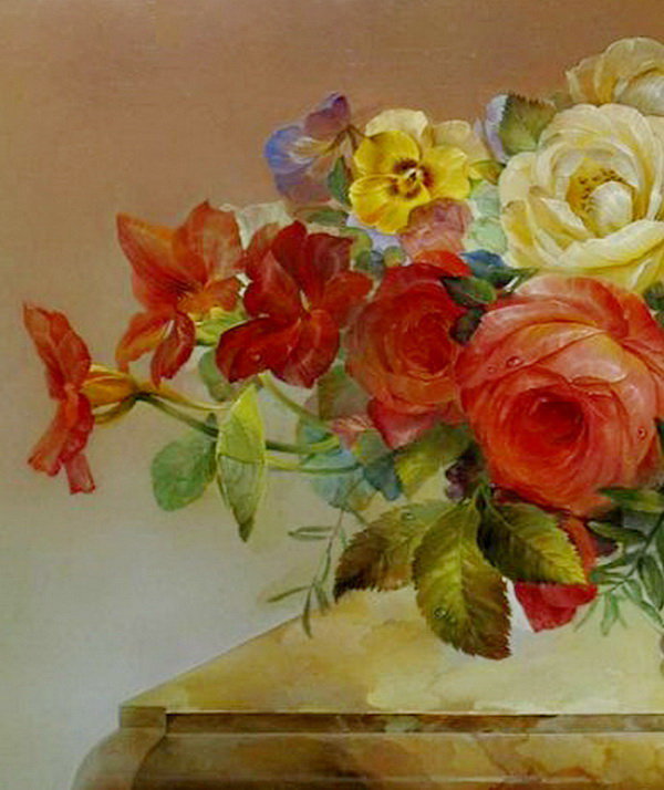 летний букет часть 1 - ваза, анютины глазки, роза, цветы, живопись - оригинал