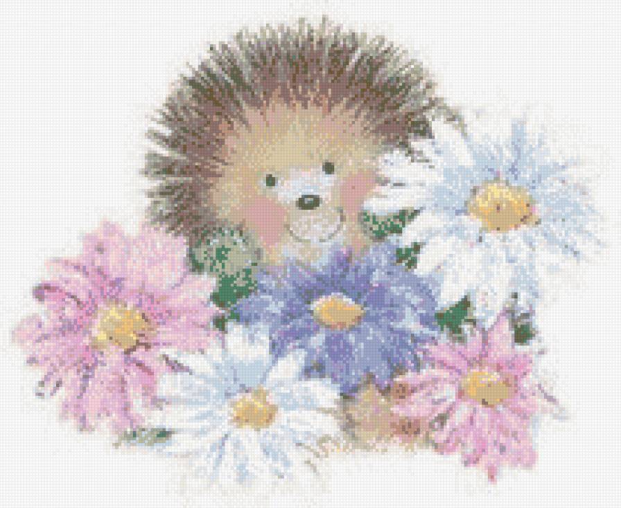 ежик с ромашками - ежик, милое, цветы, детское, животные - предпросмотр