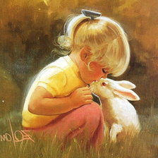 Оригинал схемы вышивки «девочка и кролик» (№523969)