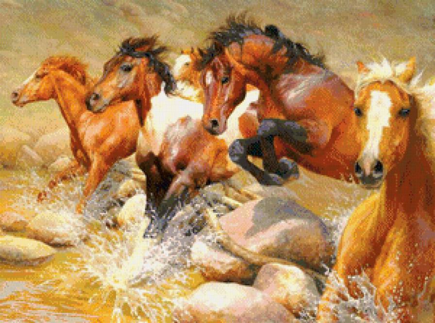скачущие лошади - табун, берег, лошади, скачки, море - предпросмотр