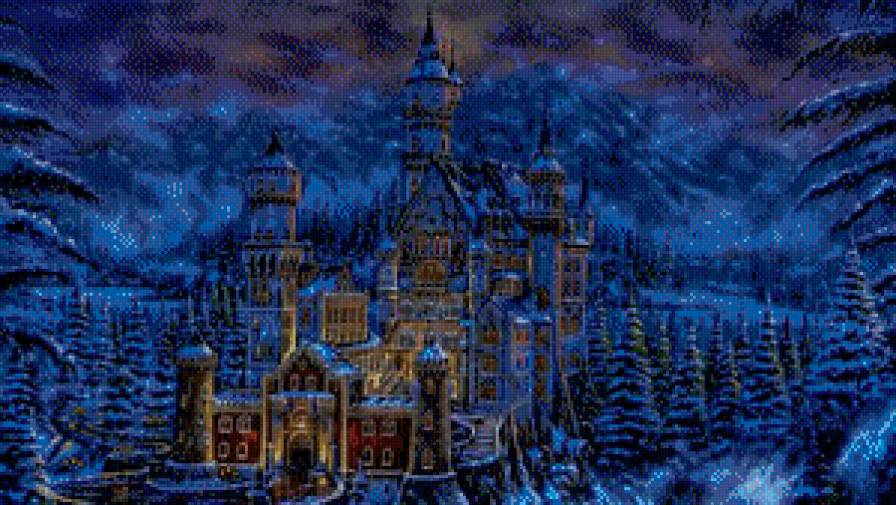 сказочный замок - снег, сказка, лес, легенда, замок, фентези - предпросмотр