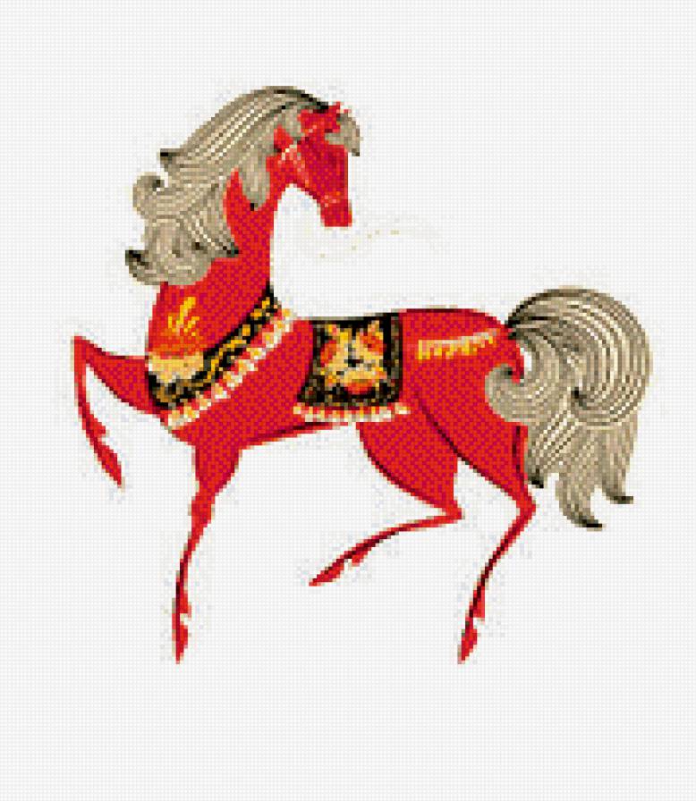 красная лошадка - кони, лошадь, животные, орнамент, год лошади - предпросмотр