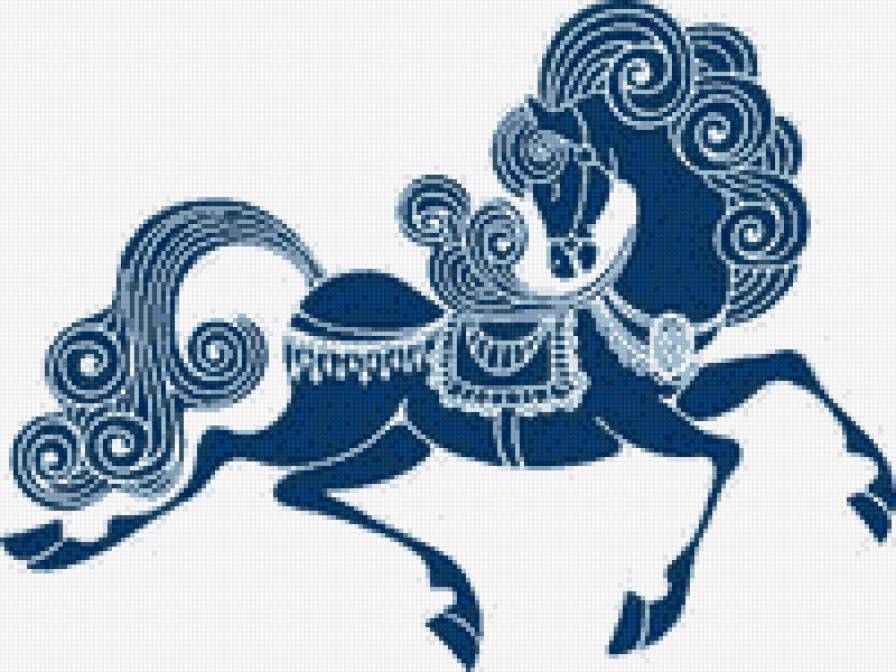 синяя лошадь - год лошади, кони, орнамент, животные, лошадь - предпросмотр