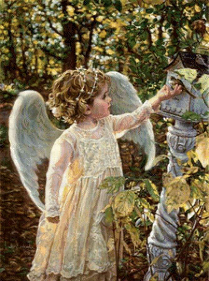 ангелок и птичка - ангелок, дети.девочка, праздник.детская, ангел, мальчик - предпросмотр
