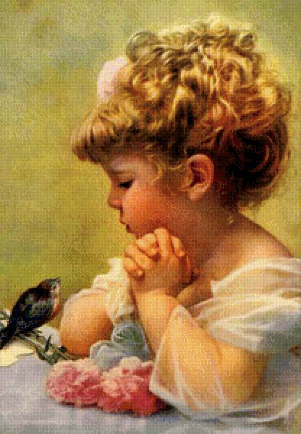 девочка и птенчик - портрет, птица, дети, птенчик, девочка, птичка - предпросмотр