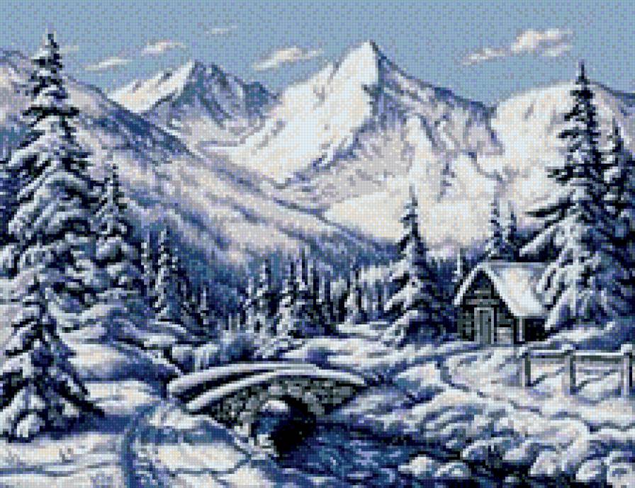 зимний пейзаж 2 - домик, зима, природа, пейзаж - предпросмотр