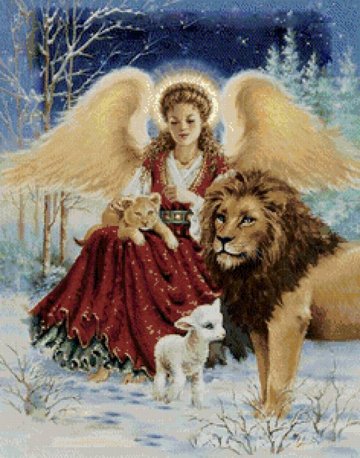 Рождественский ангел - животные, зима, фэнтези, ангел, девушка, рилигия - предпросмотр