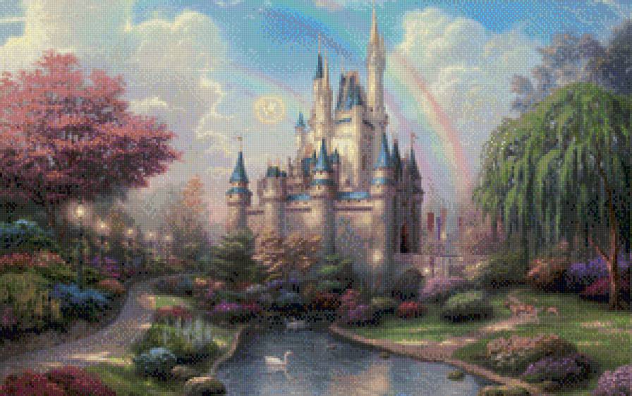 замок радуги - небо, замок, архитнктура, город, сказка, дворец, тучи, дом, пруд, озеро - предпросмотр