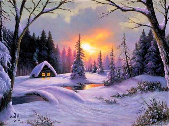зимний закат - зима, пейзаж, снег, лес, новый год, природа, закат - оригинал