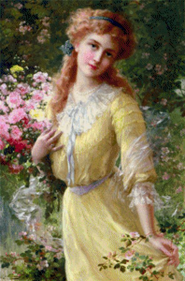 девушка в желтом платье - живопись, девушка, цветы - предпросмотр