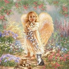 Оригинал схемы вышивки «ангел с котятами в саду» (№526535)