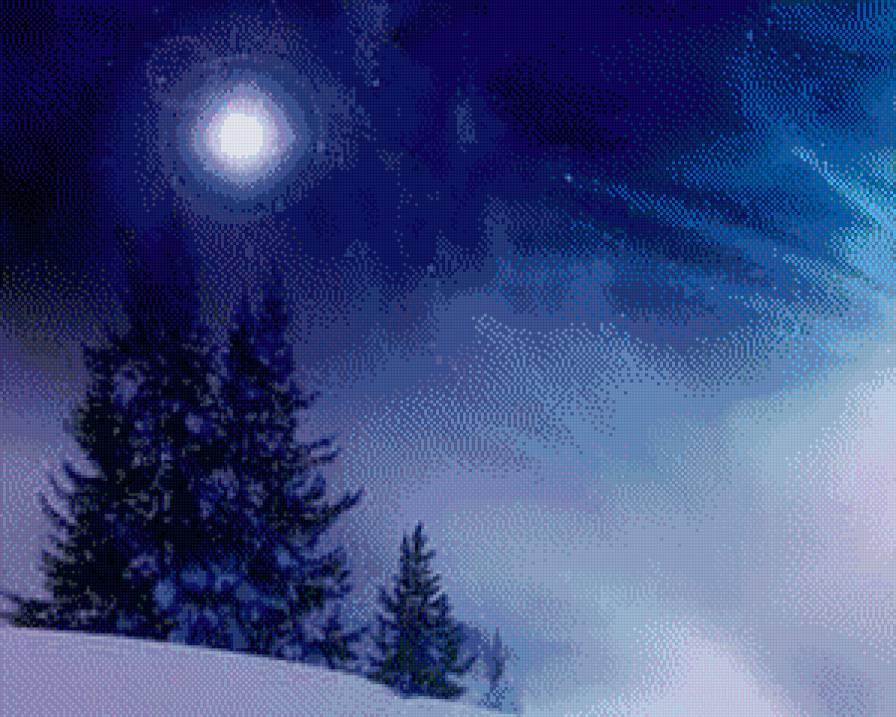 лунная зимняя ночь - луна, природа, зима, сугробы, ели, пейзаж, ночь, елки - предпросмотр