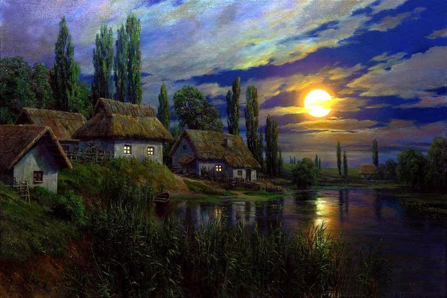 Украинская ночь - село, пейзаж, озеро - оригинал