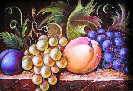Натюрморт - виноград, фрукты, живопись, ягоды, натюрморт, картины - оригинал
