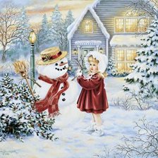 Оригинал схемы вышивки «девочка и снеговик» (№528443)