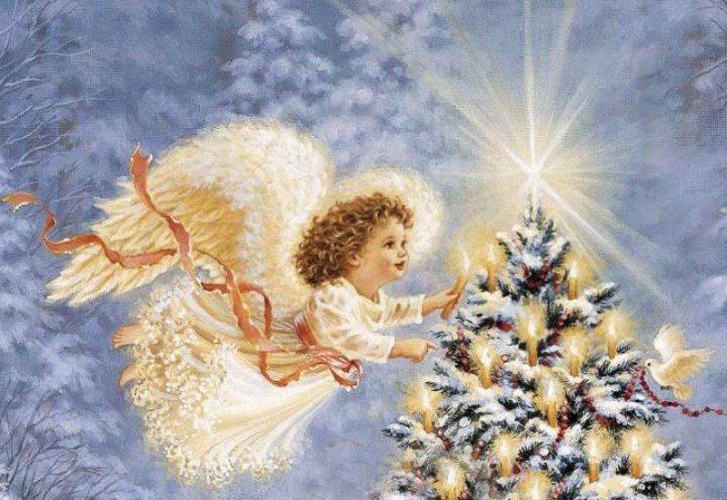 ангел зажигающий свечи - ангел, дона гелсингер, елка, свечи, дети, рождество, праздник, религия - оригинал