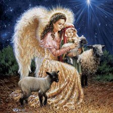 ангел и маленький пастушок с ягнятами