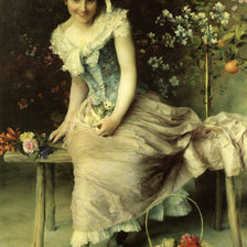 Оригинал схемы вышивки «девушка с корзиной цветов» (№528721)