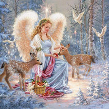ангел с оленями и голубями