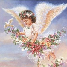 Оригинал схемы вышивки «ангелок с гирляндой из цветов» (№529026)