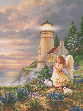 ангелок у маяка - маяк, дети, религия, ангелок, море, дона гелсингер, берег, девочка - оригинал
