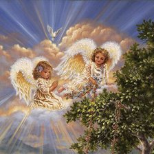 ангелы с голубем на облаке