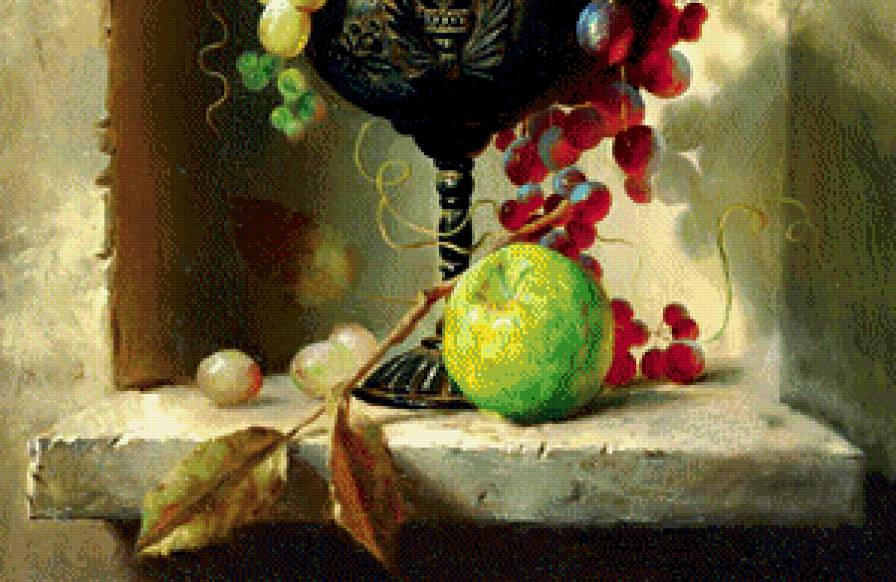 картина А.Антонова часть 2 - натюрморт, яблоко, живопись, ниша, фрукты, виноград, ваза - предпросмотр