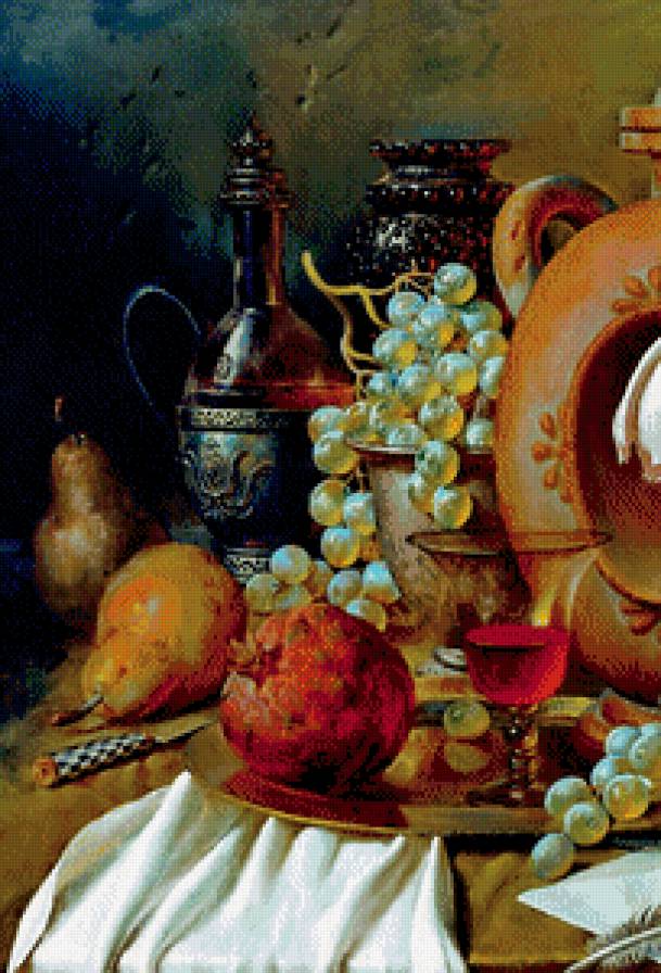 картина А.Антонова часть 2 - бокал, виноград, персик, тюльпан, живопись, кувшин, натюрморт, гранат - предпросмотр