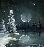 Зимняя ночь - пейзаж, зима - оригинал