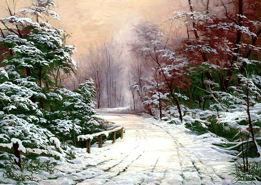Зимняя дорога - пейзаж, лес, дорога, зима - оригинал