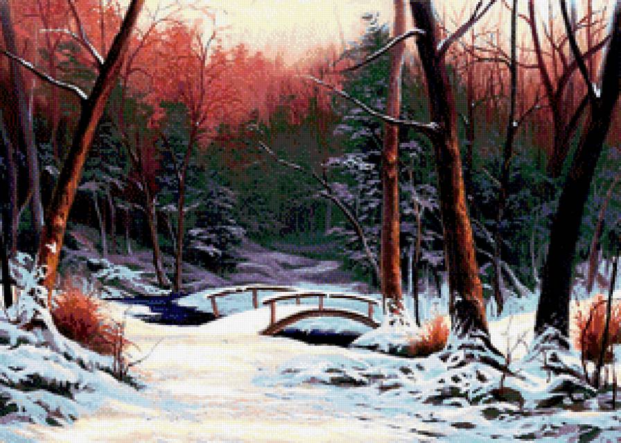 Мостик в лесу - зима, пейзаж, ручей, мост, лес - предпросмотр
