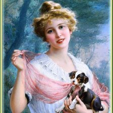 Оригинал схемы вышивки «девушка и щенок» (№530201)