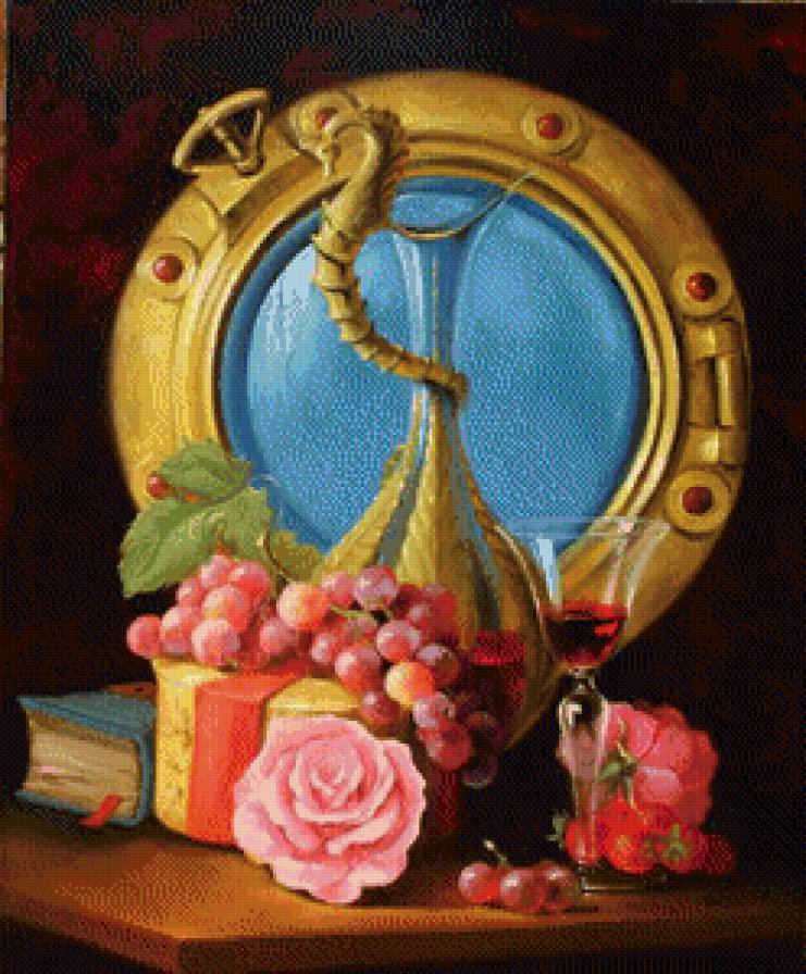 Натюрморт с розой - виноград, розы, натюрморт, клубника - предпросмотр