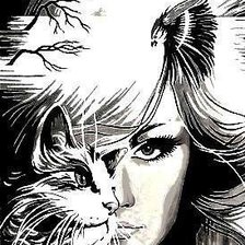 Оригинал схемы вышивки «девушка с котом» (№531046)