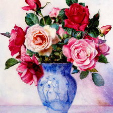 Оригинал схемы вышивки «розы в синей вазе» (№531088)
