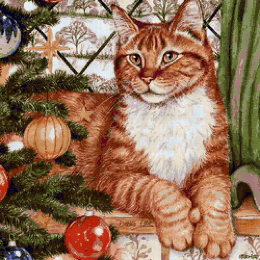 новогодний кот - снег, кот, новый год, елка - оригинал