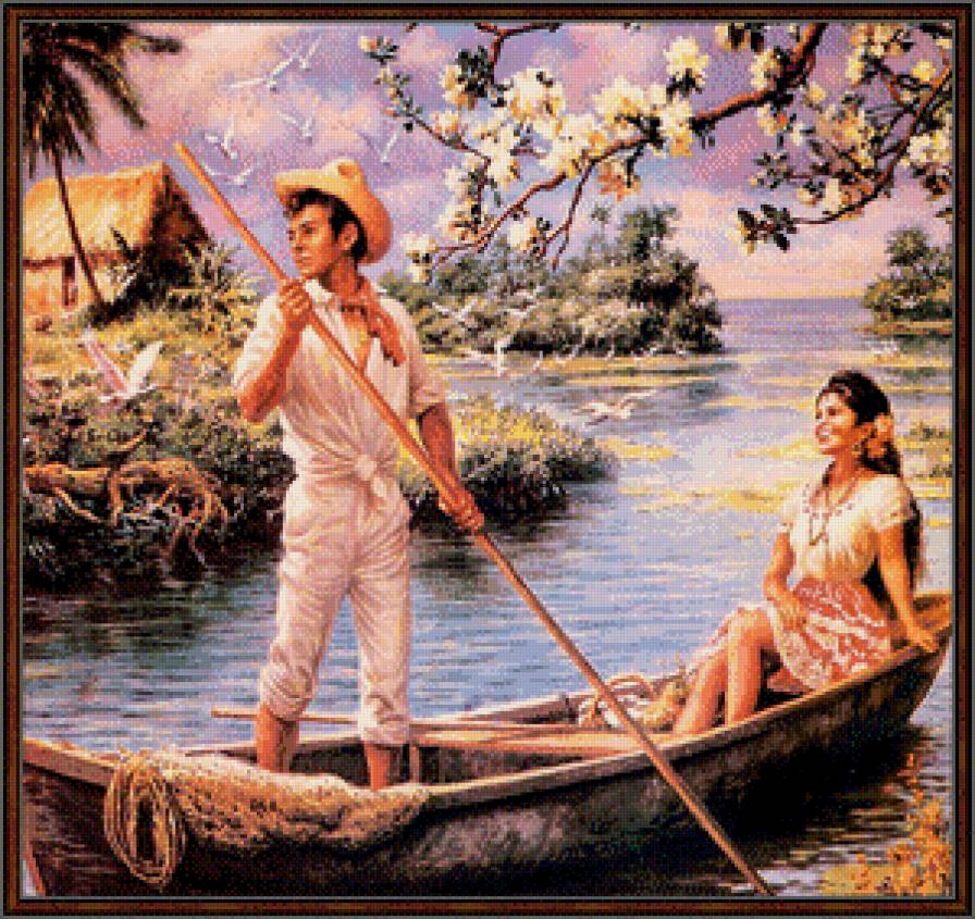 Серия "Мексика" - пара, мужчина, домик, девушка, лодка, река, пейзаж - предпросмотр