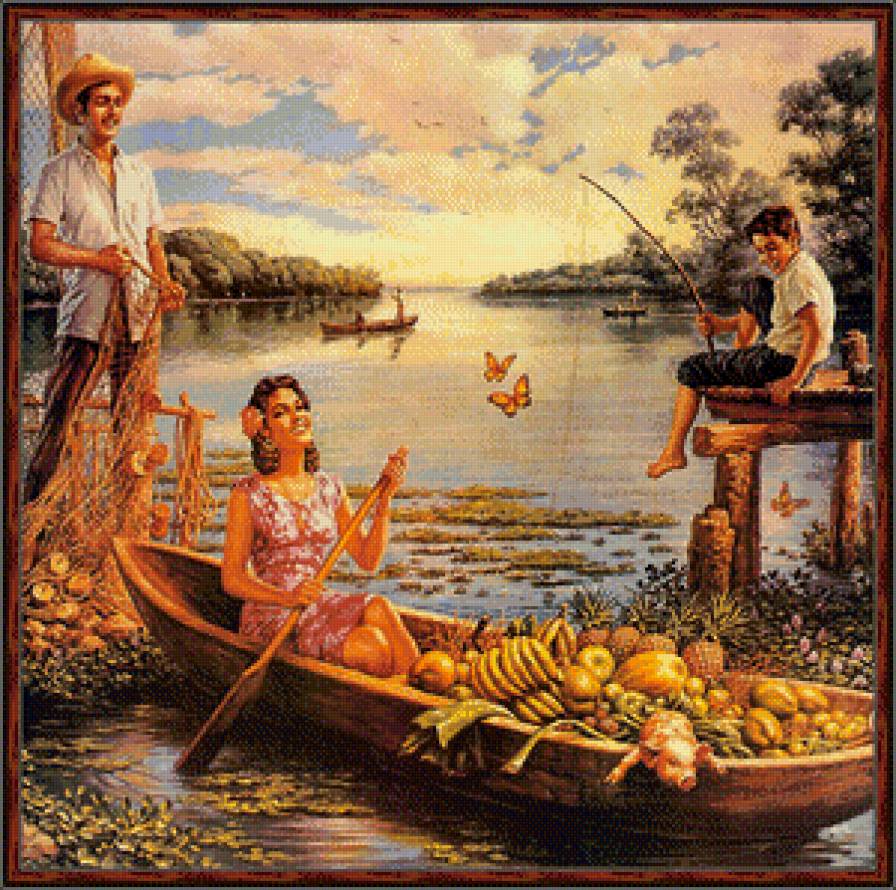 Серия "Мексика" - дети, мужчина, лодка, фрукты, девушка, мальчик, река - предпросмотр