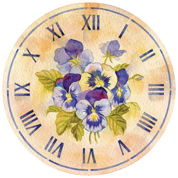 Часы с анютиными глазками - анютины глазки, цветы, часы - оригинал