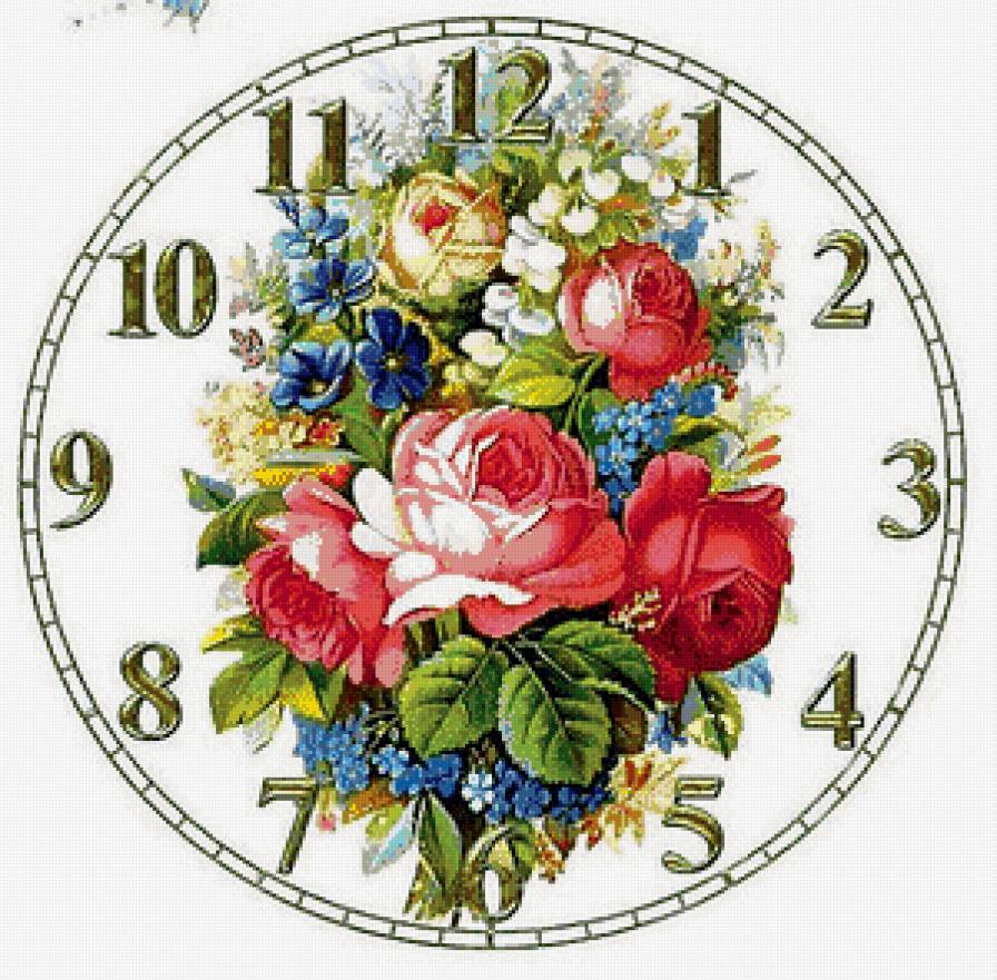 Часы с букетом - цветы, розы, букет, часы - предпросмотр