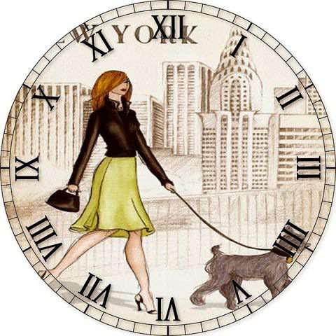 Часы с леди - животные, девушка, собаки, город, часы - оригинал