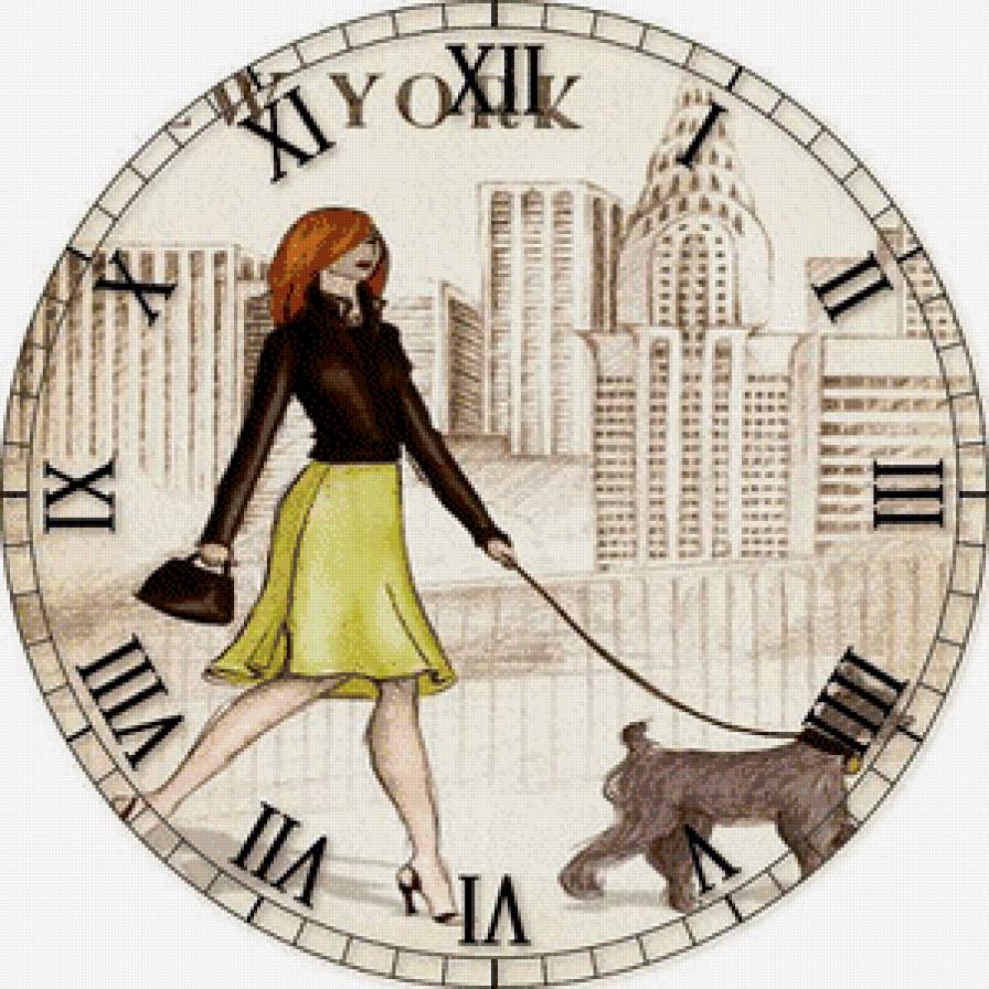 Часы с леди - девушка, собаки, город, часы, животные - предпросмотр