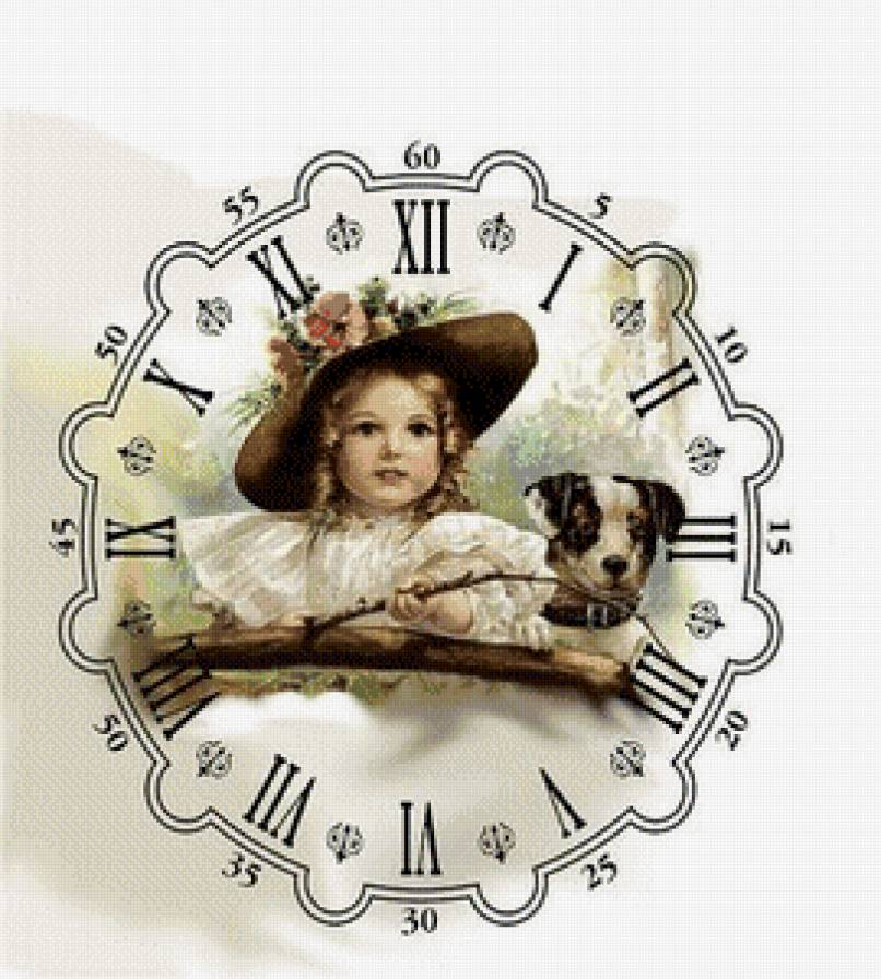 Часы с малышкой - собаки, девочка, часы, животные, дети - предпросмотр